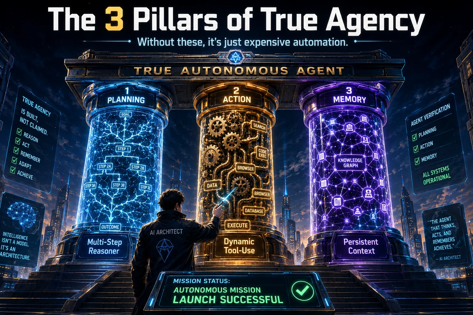 Three Pillars of True Agency: Memory, Tool-Use, and Planning