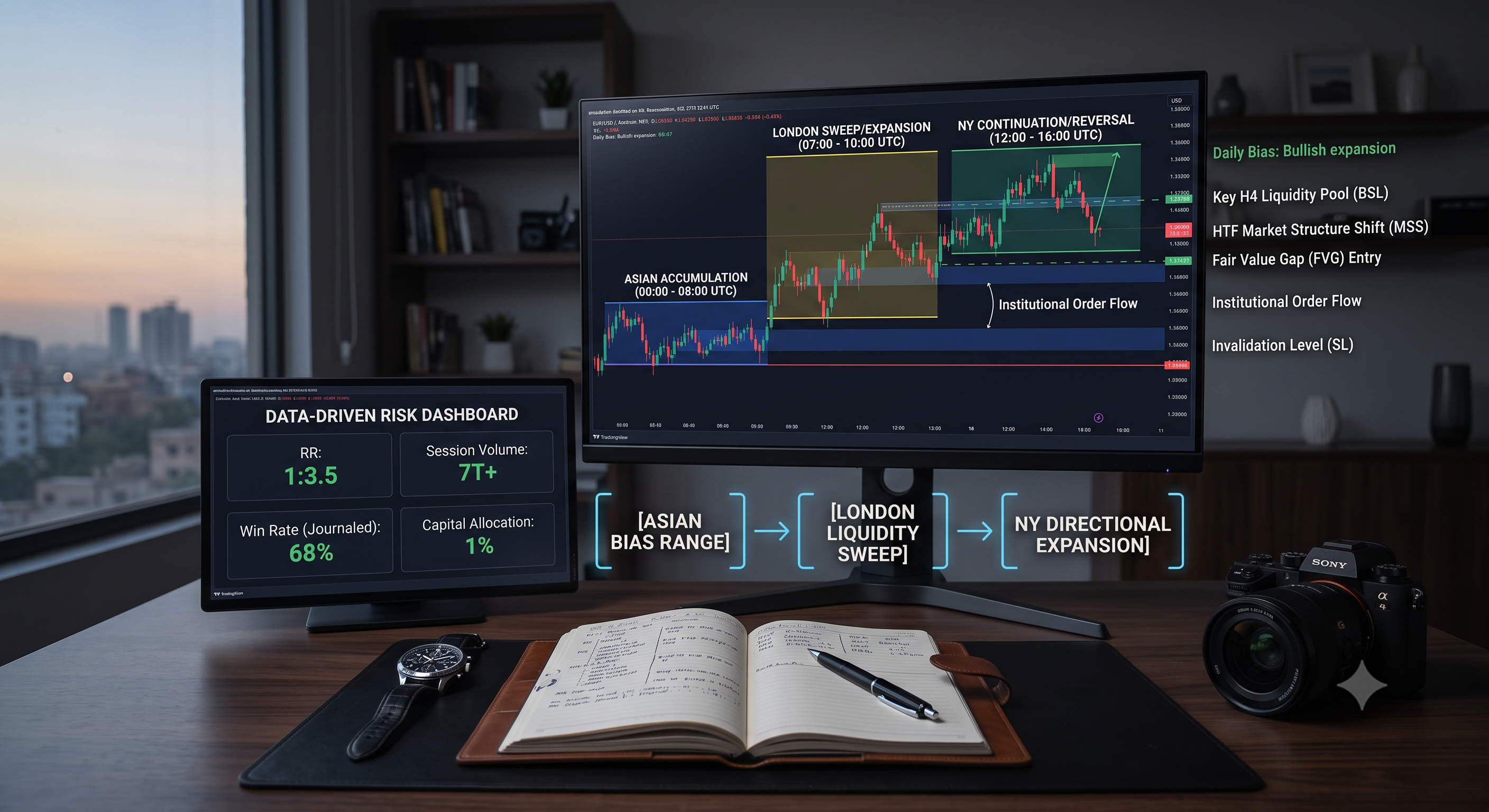 A systematic, data-driven framework for intraday Forex trading covering market session bias, order flow analysis, liquidity sweeps, and disciplined risk management for EUR/USD and GBP/USD.