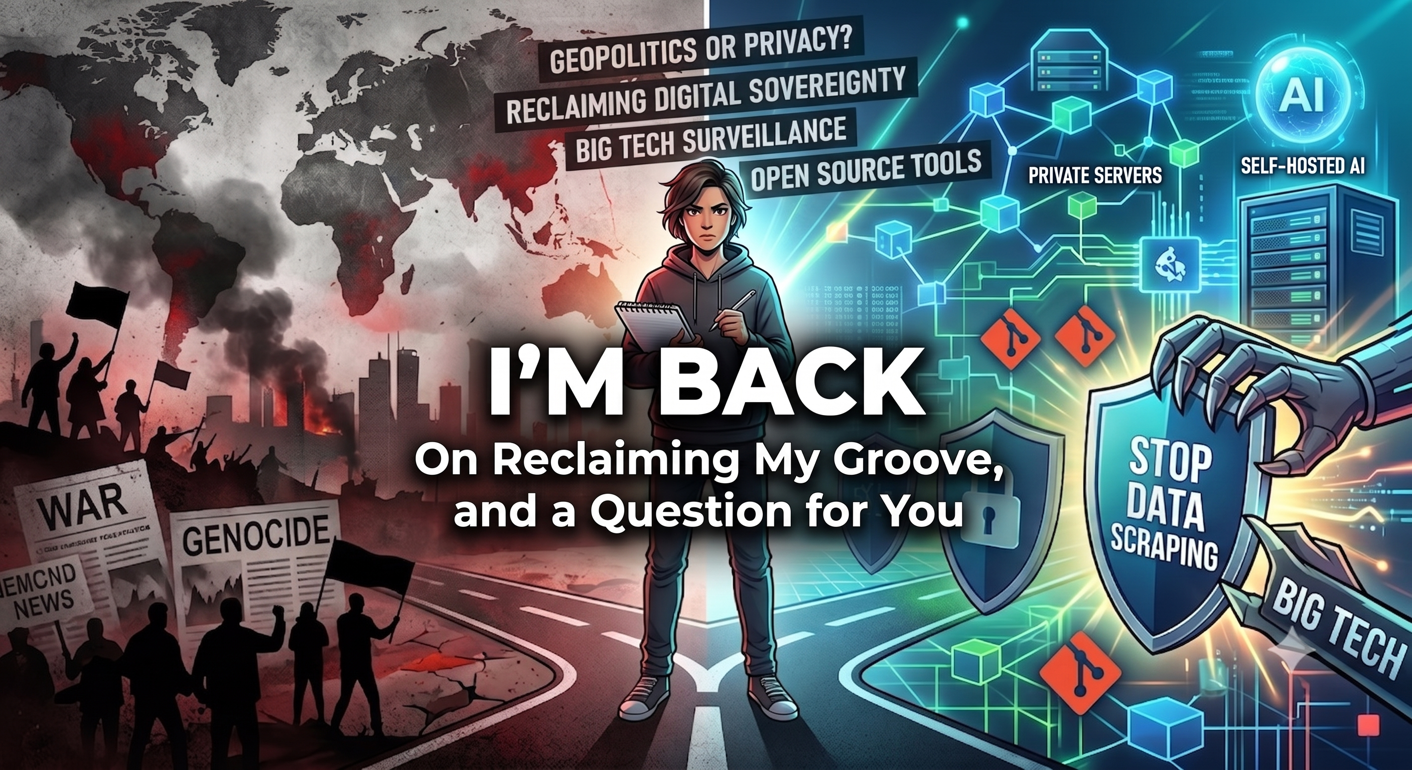 Back after two months. My honest take on geopolitics vs open-source tech, how to stop Big Tech from using your data for AI training, and a question for readers.