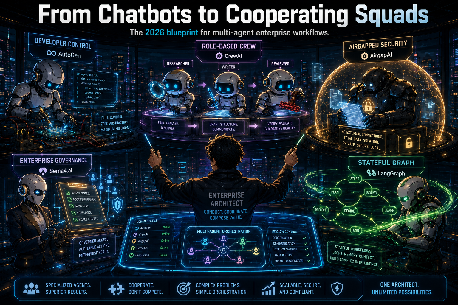 I tested the top 5 multi-agent AI platforms for 2026. Here is my breakdown of AutoGen, CrewAI, AirgapAI, Sema4.ai, and LangGraph for enterprise workflows.