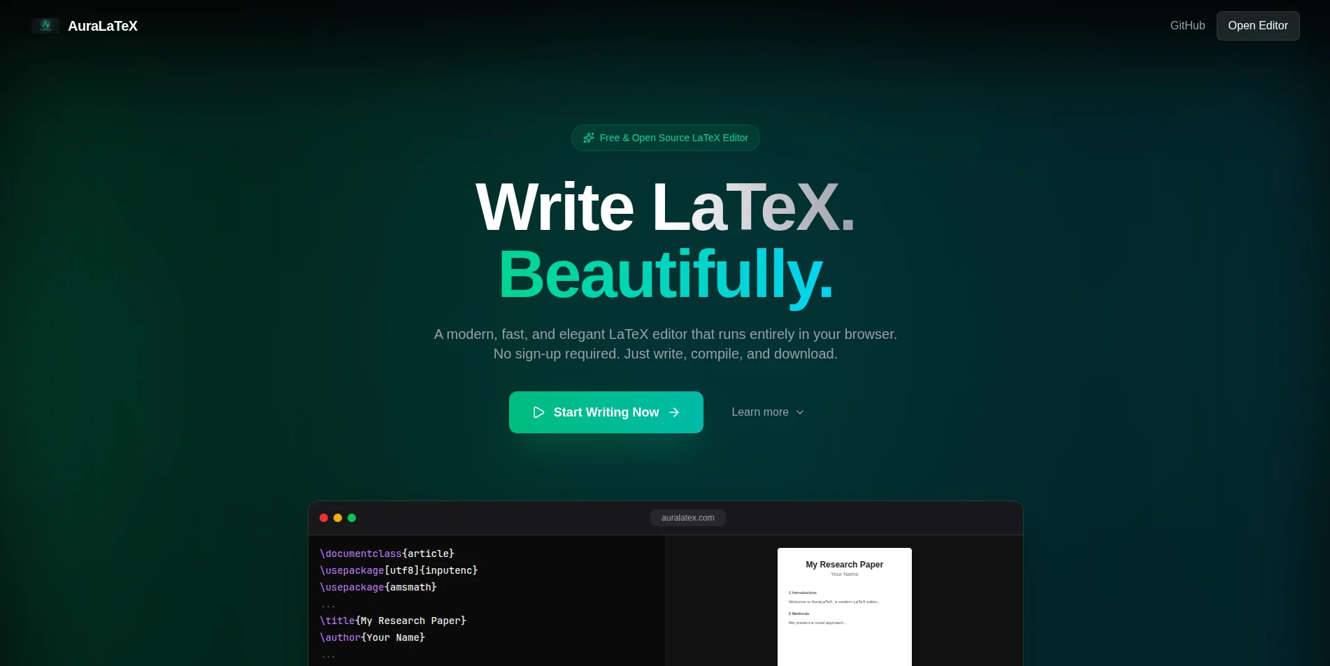 A professional, AI-powered LaTeX editor and compiler built for high-performance scientific writing on the web.